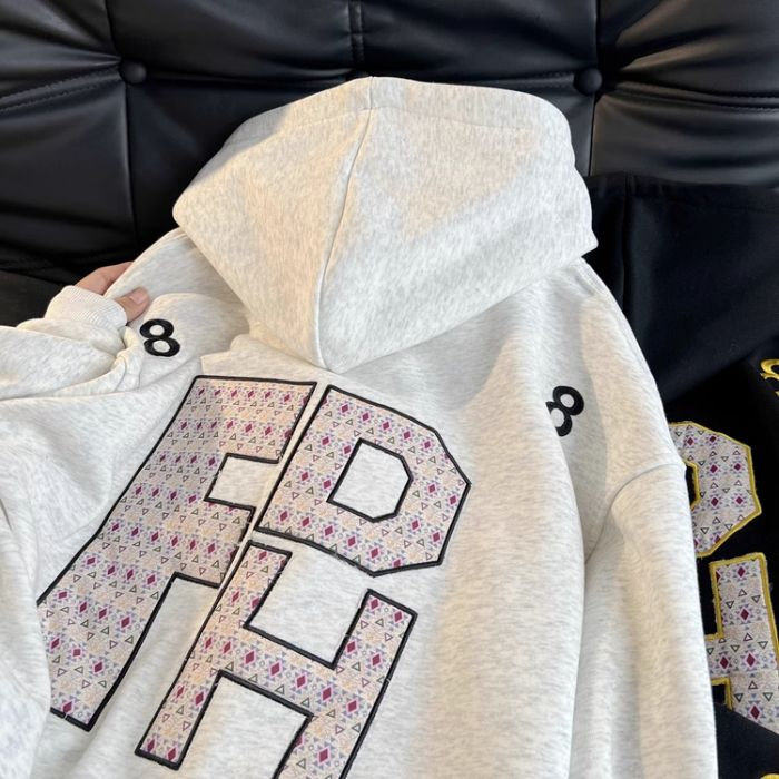 5249-P58纯棉刺绣字母复古运动宽松连帽卫衣薄款/加绒，女装卫衣/绒衫，星座617A-2