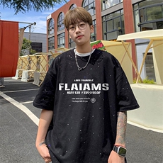 可48小时发货支持抖音得物来样二开美式满天星亮片短袖T恤MTX686，男装T恤，电商A486