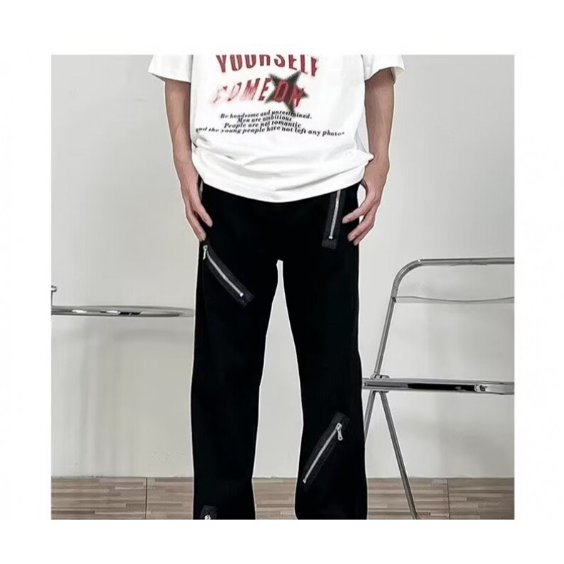 1506A/G77020/P40个性拉链小脚牛仔长裤黑色直筒宽松,男装休闲裤,星座1506A