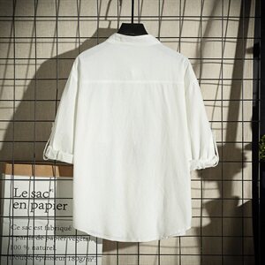 CS06-P28 日系中国风夏装立领男大码亚麻衬衫男士宽松七分袖衬衣图片