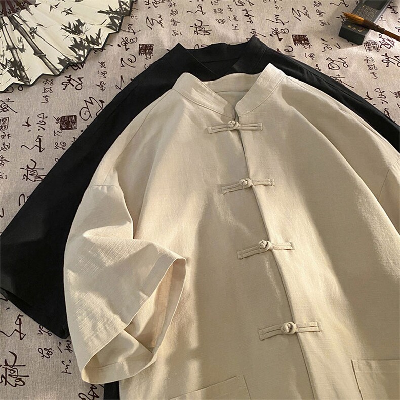 新中式盘扣夏季复古大码休闲男半袖短袖衬衫DC2181-P37【特价】,男装T恤,电商A007