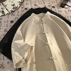 新中式盘扣夏季复古大码休闲男半袖短袖衬衫DC2181-P37【特价】，男装T恤，电商A007