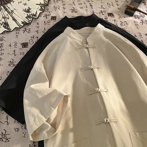 新中式盘扣夏季复古大码休闲男半袖短袖衬衫DC2181-P37【特价】图片
