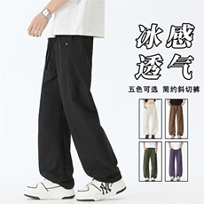 美式高街斜切伐木工装裤男薄款速干裤直筒弯刀裤25XK67118特批30，男装休闲裤，电商A042