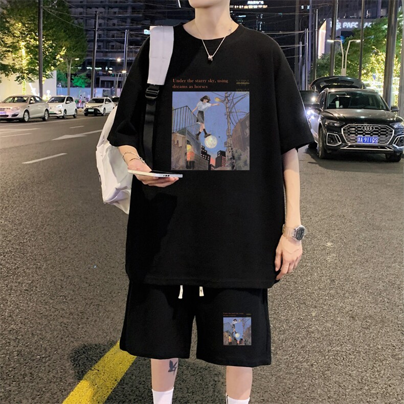 ！2024夏季新款男士华夫格短袖T恤套装学生一套HTZ86P50图片
