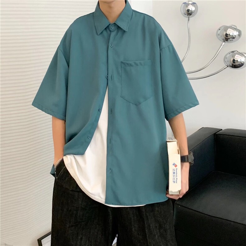 短袖衬衫春款男港风潮流弹力C044P33,男装衬衫,星座1116-2