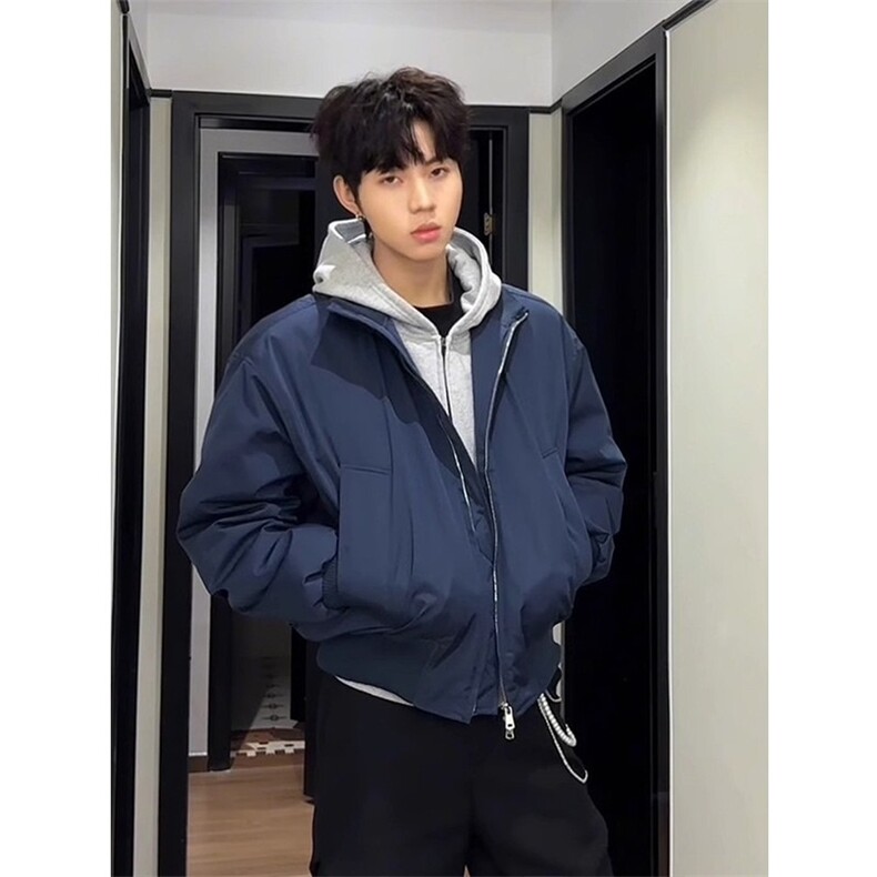 藏青色飞行夹克棉服男款冬季加厚廓形棉衣外套cleanfit图片