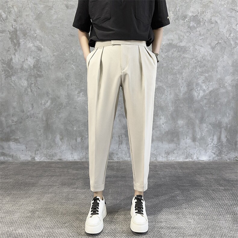 轻熟风魔术贴九分裤男士修身韩版休闲小脚裤子垂感西装裤子S4，男装西裤，星座1116A-2（原606A-1）