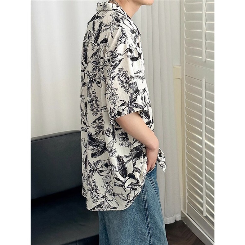 夏威夷夏季宽松花衬衫男高街vibe风短袖欧美痞帅小众度假沙滩衬衣,男装衬衫,星座1210-1