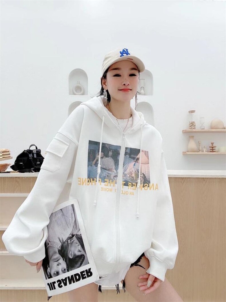 拉链印花外套，女装，伊纱