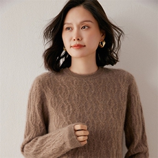 2025年秋季新款七针圆领麦穗针织上衣时尚休闲通勤百搭，女装羊绒衫，米琪莲羊绒