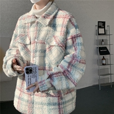 粗花呢格纹棉服复古大码夹棉加厚小香风毛圈格子呢外套LF101特P95，男装棉衣，电商B215
