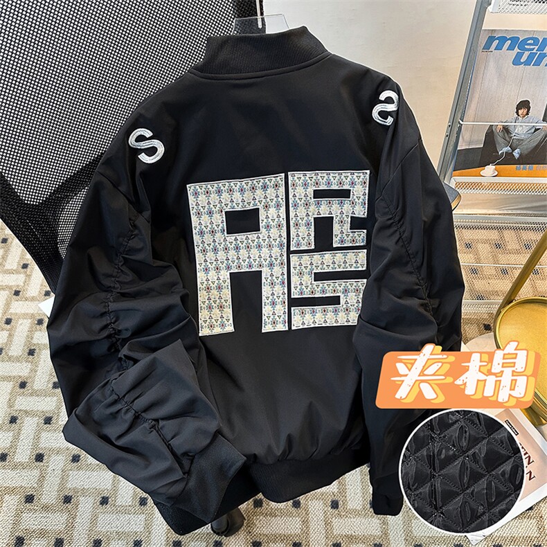 美式字母绣花棒球服棉夹克男女潮宽松情侣飞行棉服MY0891-P80,男装棉衣,星座308B-1