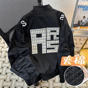 美式字母绣花棒球服棉夹克男女潮宽松情侣飞行棉服MY0891-P80图片