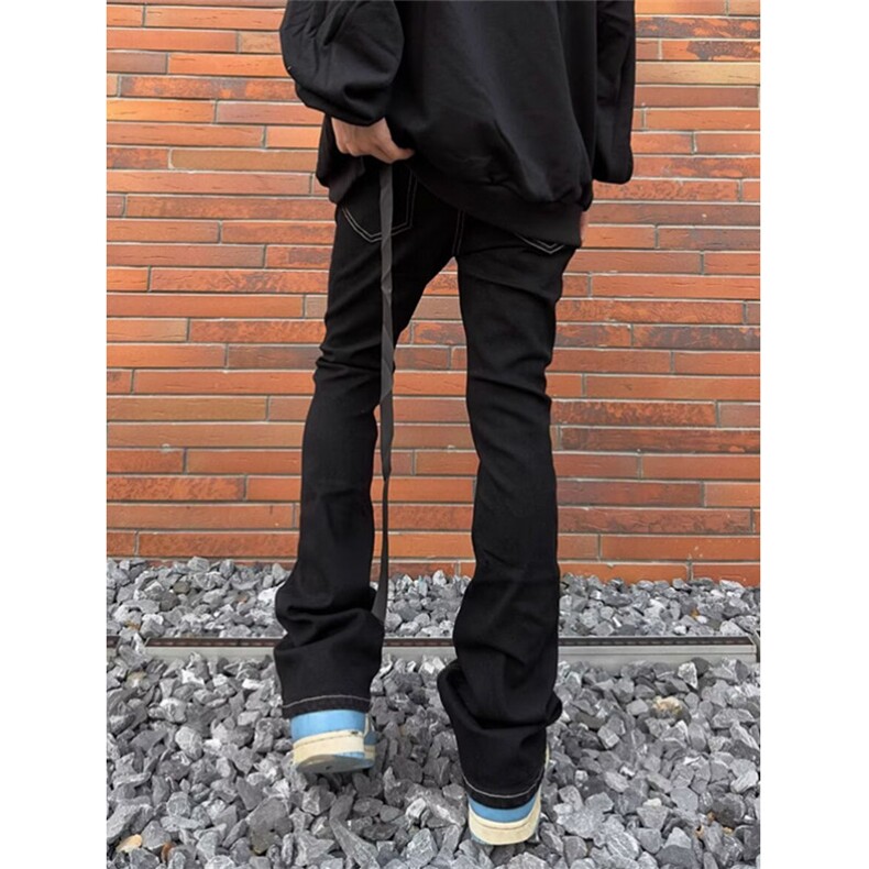 高街vibe长飘带微喇叭牛仔裤男直筒修身显瘦拖地微喇长裤KH808,男装牛仔裤,星座1116A（原606A-3）