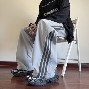 秋季现货宽松纯色直筒垂感拼色条纹休闲裤男DSA157B-K9850-P40图片