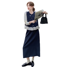 现货-2025年秋季新款气质时尚休闲显瘦马甲打底三件套，女装套装/套裙，1D102-1