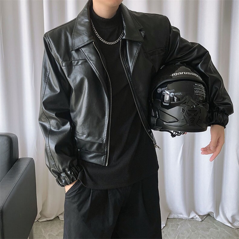 现货机车皮衣外套男时尚潮牌皮夹克秋冬高级短款皮褂子A205-P135,男装夹克,电商A351