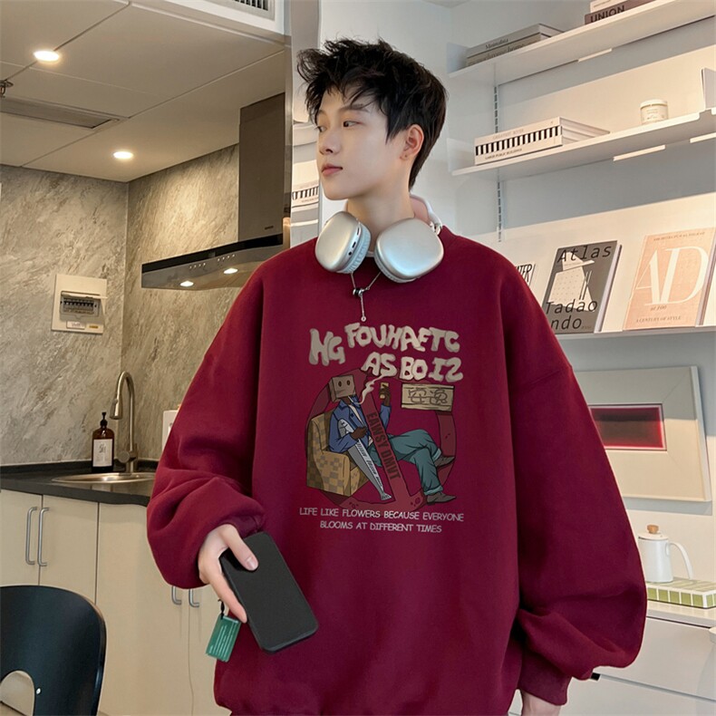 ！圆领卫衣男装港风长袖T恤男外套男WY154-P28,男装卫衣,电商B367