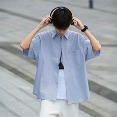 wassuphappy条纹短袖衬衫男款夏季日系cityboy潮流宽松休闲外套，男装衬衫，星座1116-2