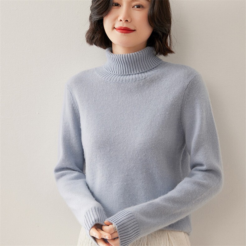 冬季新款山羊绒衫女士高领加厚打底毛衣冬季保暖宽松套头针织衫,女装羊绒衫,德尔信羊绒