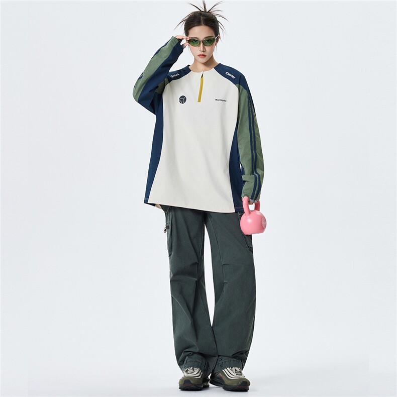 2025秋季新款美式拼接撞色半拉链长袖T恤TX25280-特P45,男装T恤,星座418-2