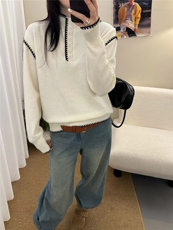 2025年冬季假两件纽扣半高领套头针织打底衫女，女装针织衫/毛衣，臻纶羊绒