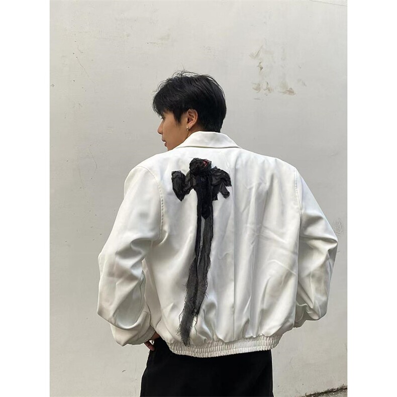 黑色玫瑰纱网廓形外套潮牌男短款垫肩夹克小众西服JL10,男装夹克,星座1116A（原606A-3）