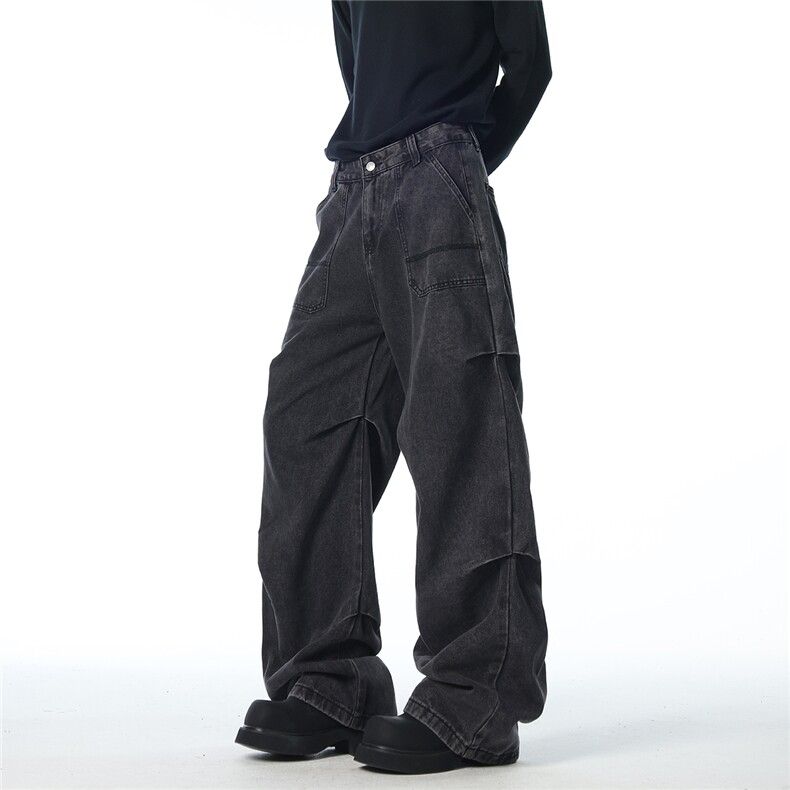 XZ1011-8524-P55控88黑灰色宽松直筒打折牛仔裤，男装牛仔裤，星座B271