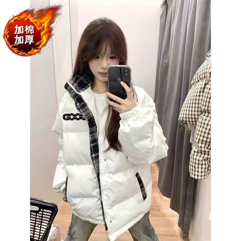 美式复古格子拼接棉服女冬季新款宽松百搭小众设计感保暖棉衣，男装棉衣，星座506A