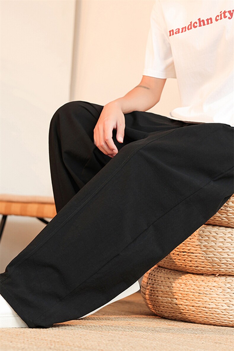 8XL-M亚麻弯刀裤直筒阔腿裤子男夏季宽松大码运动灯笼裤KZ068P60,男装休闲裤,电商B312