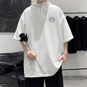 LD54224-P45 连帽短袖t恤男大码胖子带帽五分袖中袖 大皂风图片
