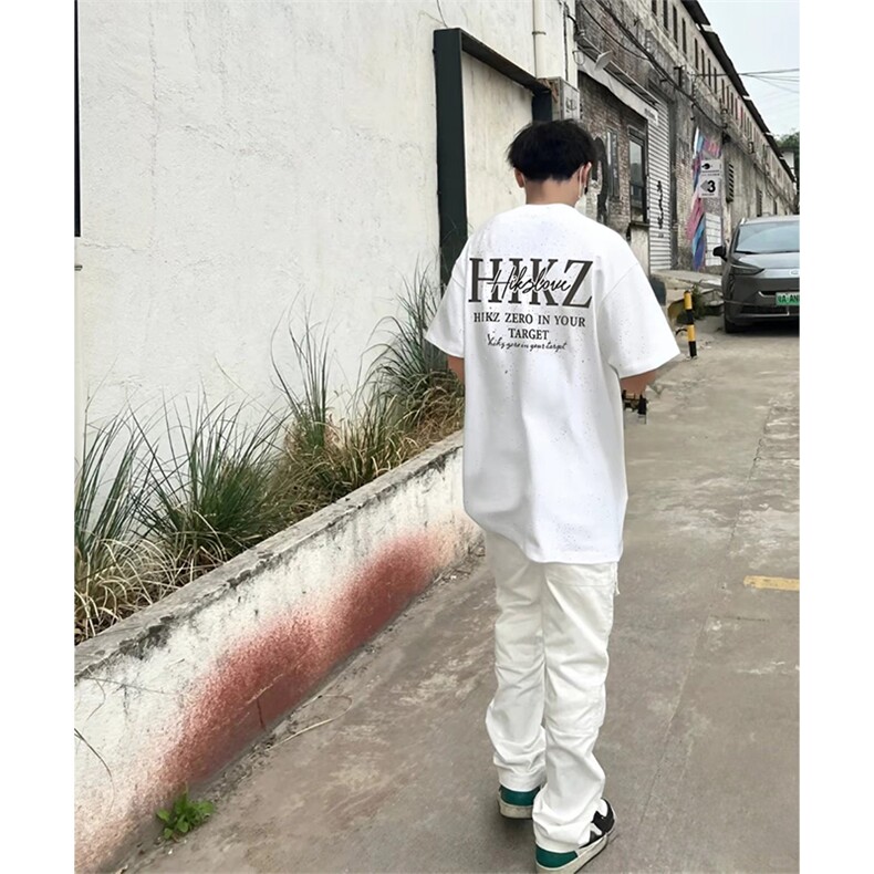 抖音得物供货现货美式潮美式满天星亮片潮牌宽松印花T恤AMTX02,男装T恤,电商A443