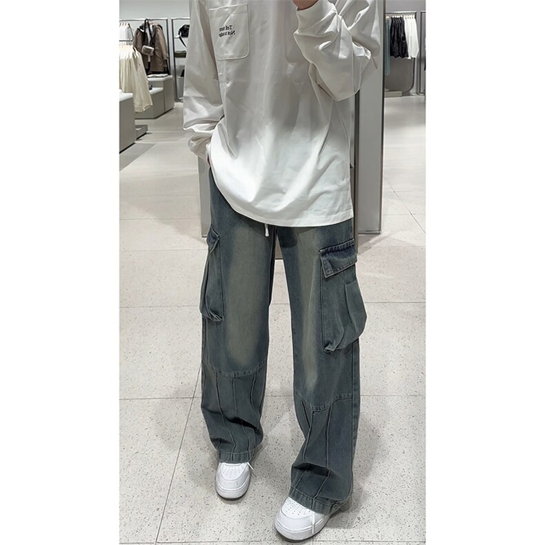 水洗复古秋季新款工装牛仔裤男美式阔腿休闲裤子-A1158TP55控88,男装牛仔裤,电商B241