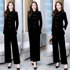 2023春季新款简约优雅气质复古盘扣舒适两件套，女装套装/套裙，然然