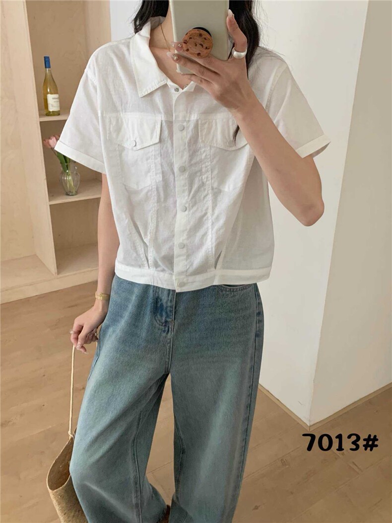 2025年夏季POLO领短袖开衫修身型小衫,女装衬衫,洛丽兰可