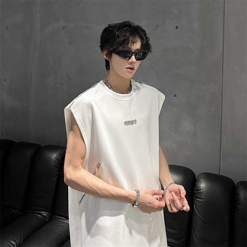 现货拉链设计款高街男垫肩潮男背心坎肩A071-812-P40,男装背心/马甲,电商A071