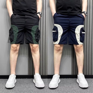 男士夏季新款拼色速干短裤休闲薄款五分裤潮牌运动工装裤2025新品图片
