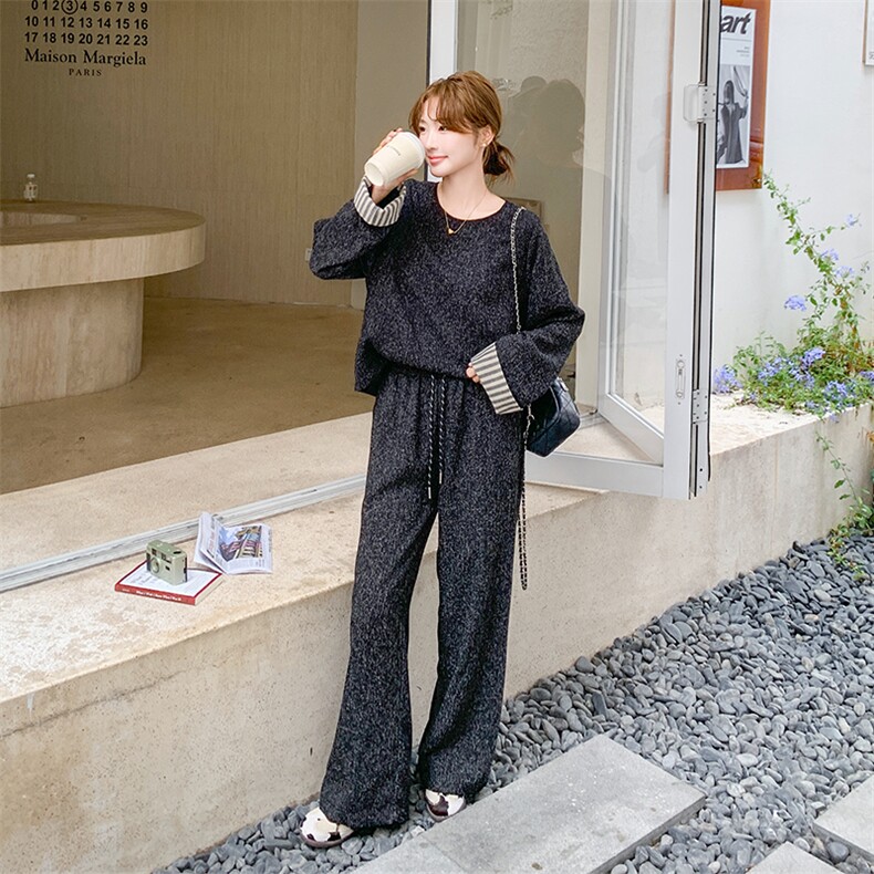 韩版休闲高级感卫衣套装女2025春秋季新款显瘦上衣阔腿长裤两件套,女装套装/套裙,2C029