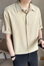 店主风~2025夏季冰丝条纹中袖衬衫V5007/P55，男装衬衫，电商B331