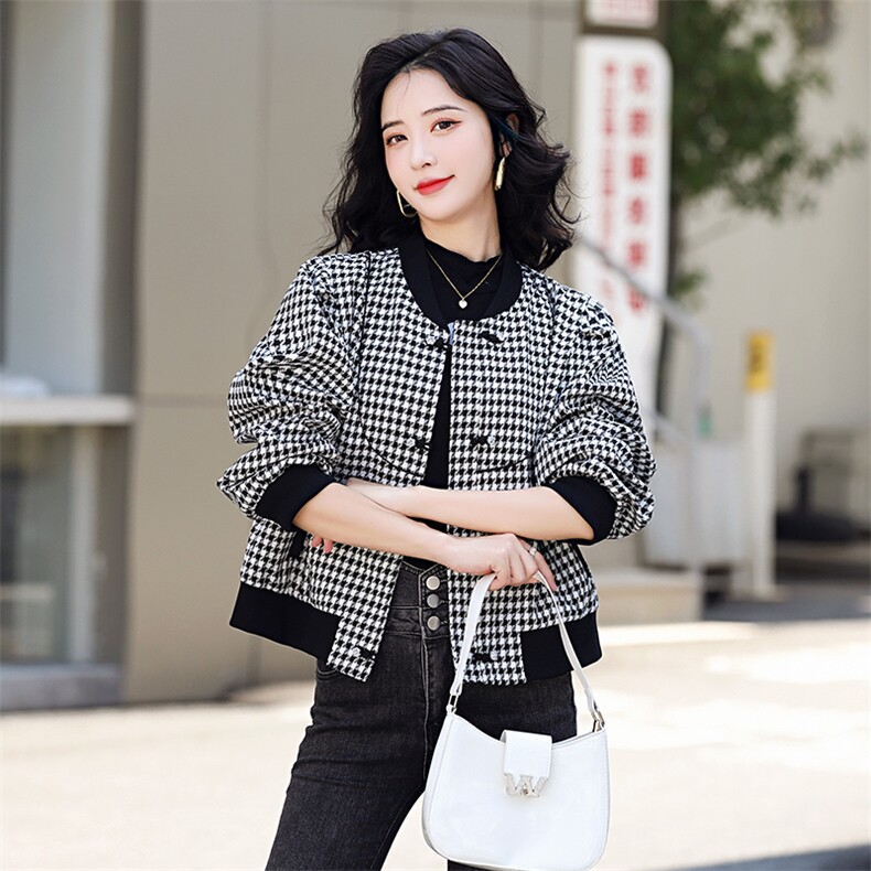 秋季新款千鸟格短外套女2022年春秋时尚修身小个子高端夹克现货！,女装短外套,一安秀