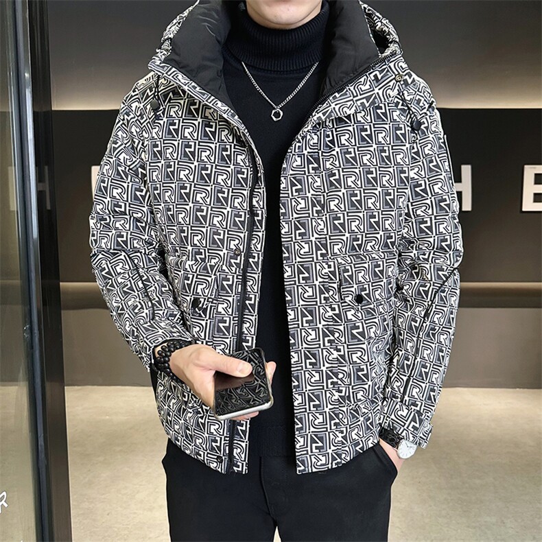 工装字母满印花羽绒服男新款设计感连帽外套A329-YR9865-P185,男装羽绒服,电商A329