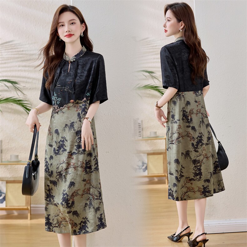 新中式国风刺绣连衣裙女2025夏季新款复古气质宽松显瘦改良旗袍裙，女装连衣裙，魅衣本色