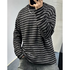 冬季复古慵懒风宽松休闲拼色条纹圆领针织衫套头毛衣男M7193，男装针织衫/毛衣，星座1116A（原606A-3）