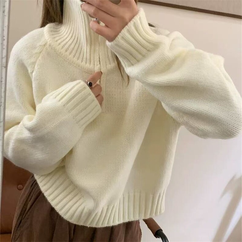 2025年秋季常规款针织套头长袖单件半拉链时尚百搭通勤，女装针织衫/毛衣，半城羊绒