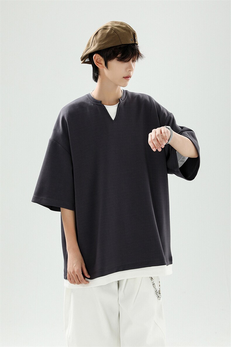 8XL-M特大码短袖男假两件五分袖高品质空气层宽松上衣DX321P35,男装T恤,电商D206-1