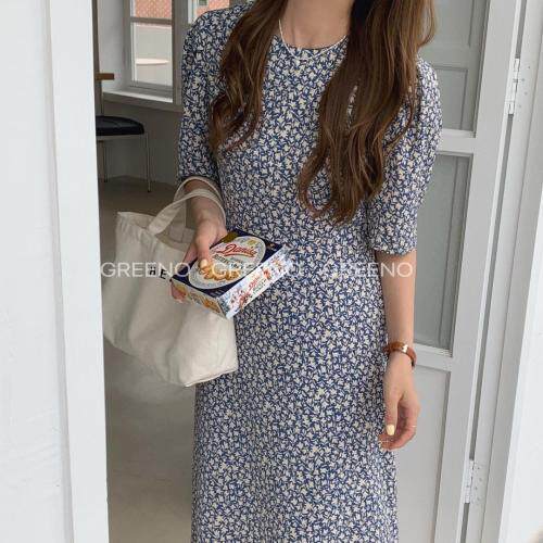 收腰碎花连衣裙，女装连衣裙，GREENO