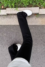 美式复古黑色微喇牛仔裤男cleanfit水洗做旧毛边铆钉显瘦休闲裤潮，男装牛仔裤，星座302B