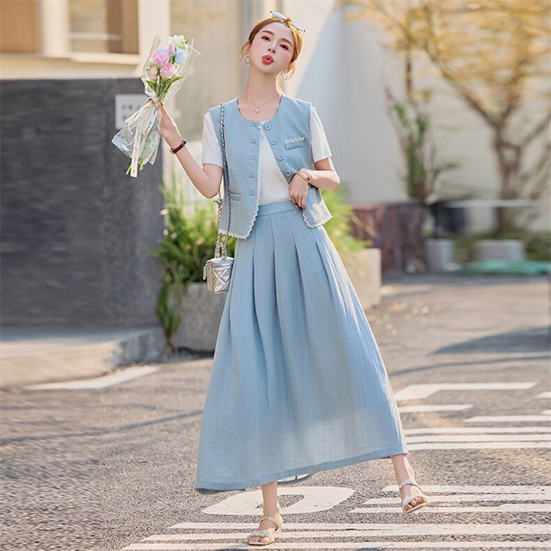 轻奢高级感穿搭套装女2025夏季减龄洋气小香风马甲裙子三件套遮肉,女装套装/套裙,慧尚依恋