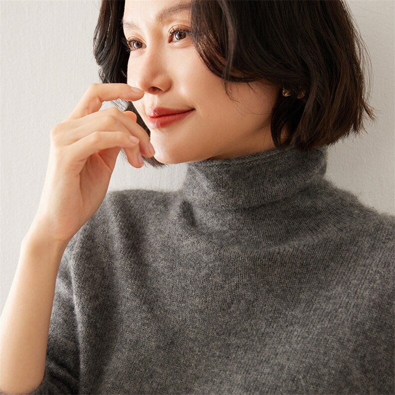 2024秋季新款女士高领长袖短款套头衫休闲百搭35%羊绒衫,女装羊绒衫,澳煜绒